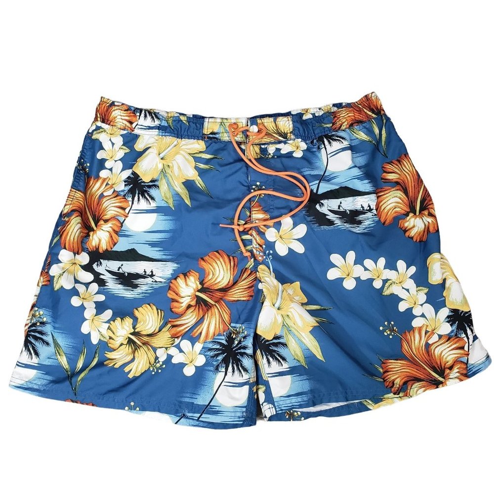 Cubavera Men's‎ Hawaiian Floral Lined Swim Trunks Board Shorts Size XL